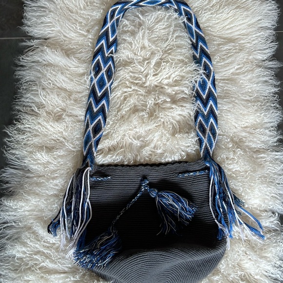 Cotton Woven Hobo Bag with Tassles - Picture 1 of 9